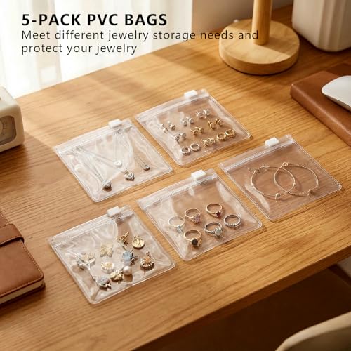 Small Jewelry Travel Organizer - 6 Layer Soft Jewelry Pouch for Bracelets, Necklaces & Rings, Pefect Trip Gift for Women