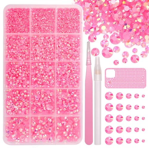 16000 Pcs Resin Pink Rhinestones for Crafting, Flatback Pink Color Gems Jelly Rhinestones, Mixed Sizes Bedazzling Crystal with Pickup Tool for DIY Crafts Clothing Tumblers Mugs Shoes Fabric Nail Art - color: Set-3