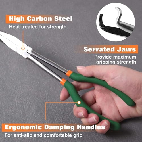 SPEEDWOX Long Reach Hose Grip Pliers 90 Degree Circle Plier Serrated Jaws Ring Nose Spark Plug Removal Tool for Hard to Reach Narrow Spaces High Leverage Reduce Efforts Non-slip Handle - style: 90° Hose Grip Pliers