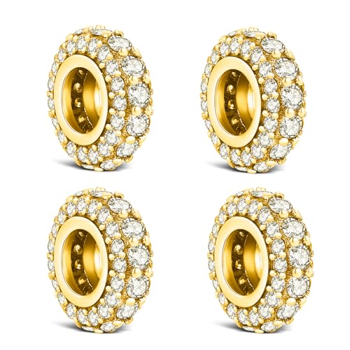 KEQ 925 Silver Spacer Stopper Bead Charms Clearance for Pandora Bracelets Birthstone CZ Always Stopper Mother's Day Jewelry Christmas Gifts for Mom Grandmom Granddaughter Wife Sisters Friends - color: Golden, size: 4Pcs