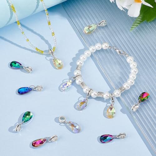 PH PandaHall 32pcs Teardrop Glass Charms, 8 Colors Faceted Waterdrops Charms Crystal Teardrop Pendants Drop Dangle Charm with Large Hole Bail Hanger for Jewelry Necklace Bracelet Making