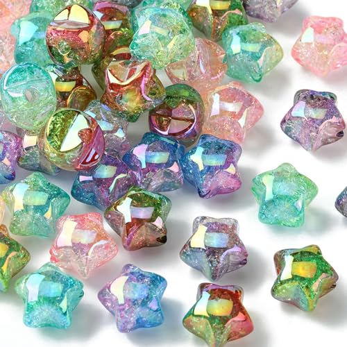 LiQunSweet 50 Pcs Transparent Crackle Acrylic Beads Gradient Color Crackle Star Loose Beads Spacer for DIY Necklace Bracelet Jewelry Craft Making - color: Crackle Star Loose Beads_50 Pcs