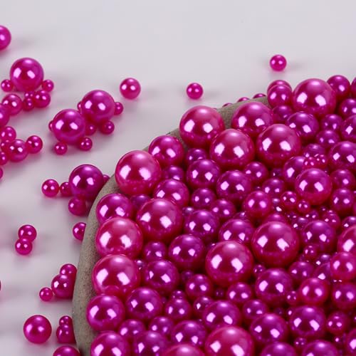 1000PCS Assorted Pearls Beads No Holes, 3-10mm Crafts No Hole Pearls, Rosered Loose Pearls Beads, Round No Hole Pearls for Vase Fillers, DIY, Table Scatter, Wedding, Birthday Party, Home Decoration - color: Rosered