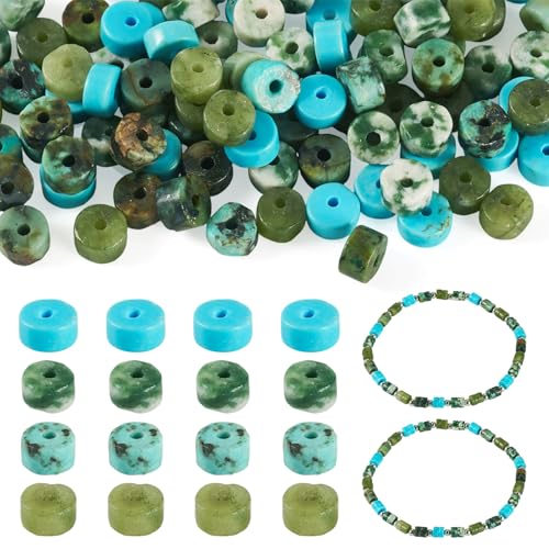 Craftdady 200Pcs Natural Stone Beads Green Jasper African Turquoise Beads Heishi Disc Stones Spacer Bead Flat Round Gemstone Bead for DIY Jewelry Bracelets Necklaces Making, 4 Styles - color: Green 4x2 mm
