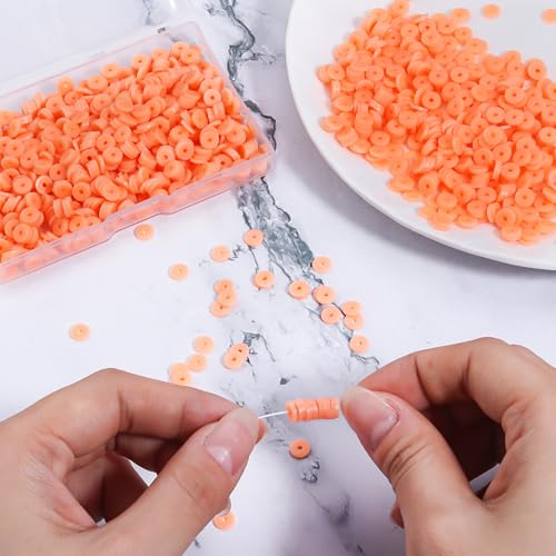 Orange Polymer Clay Beads, 6mm Heishi Bead for Jewelry Bracelets Necklace Making 1000PCS - color: Orange