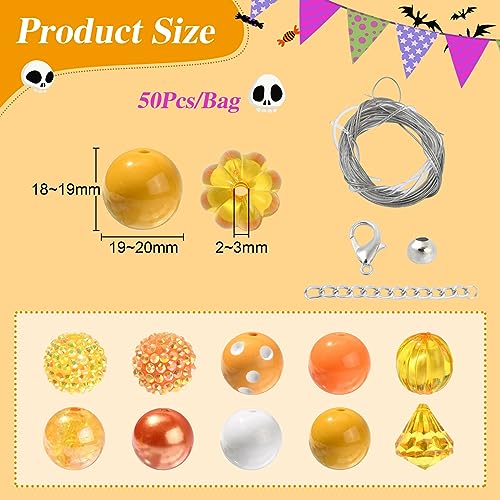 DanLingJewelry 50Pcs 20mm Thanksgiving Theme Beads Fall Bubblegum Beads Acrylic Yellow Orange Spacer Beads for DIY Jewelry Making Crafts Supplies - color: 50pcs - Thanksgiving