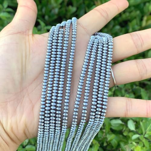 950pcs Adabele Grade A Natural Hematite White Gold Plated Healing Gemstone 4mm x 2mm Small Round Rondelle Loose Beads Gem Stone Spacer for DIY Craft Jewelry Making GFC7-5 - color: Platinum Plated Hematite, size: 4x2mm (950pcs/5 Strands)