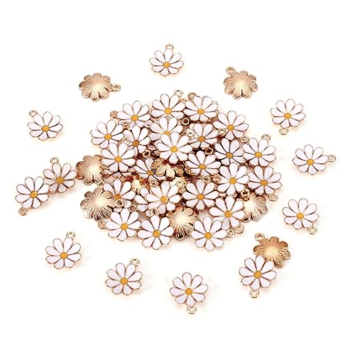Beadthoven 100pcs Enamel Charms Cherry Blossom Daisy Flower Pendants Gold Plated Small Cute Bulk for Jewelry Making Bracelet Necklace Earrings Keychain DIY Accessories - color: Daisy*-White