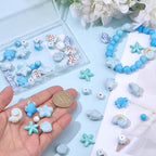 SUNNYCLUE 1 Box 56Pcs Turtle Beads Ceramic Ocean Beads Set Blue Starfish Shell Conch Fish Sea Beach Summer Round Square Loose Spacer for Jewelry Making DIY Necklace Bracelet Crafts Supplies Women