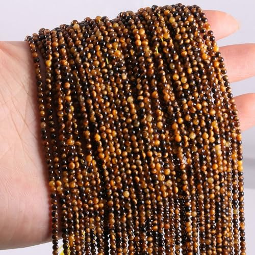 110pcs 3mm Natural Tiger Eyes Stone Loose Round Beads Gemstone Smooth Samll Spacer Beads for jewerly Making Bracelet Necklace - color: tiger eyes, size: 3 mm