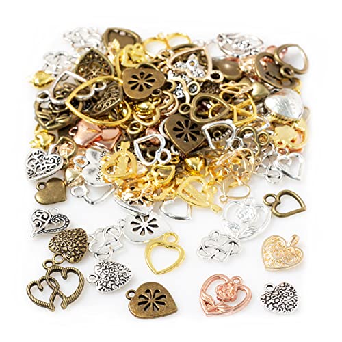 stino 100 Gram Metal Charms for Jewelry Making, Silver & Gold Plated, Bulk Pack for Bracelets, Necklaces, Crafts - color: Heart A Mixed Color
