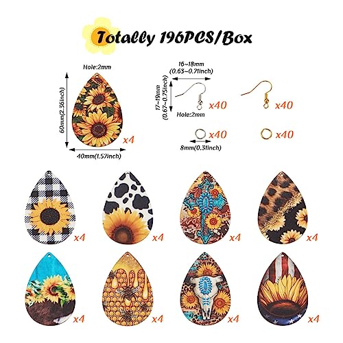 Elecrelive 36pcs Western Style Wood Earring Charms Cowhead Flower Big Teardrop Wood Pendants with Ear Hook & Jump Rings for DIY Jewelry Making - color: Western Style-3