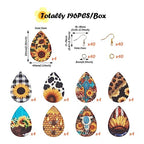 Elecrelive 36pcs Western Style Wood Earring Charms Cowhead Flower Big Teardrop Wood Pendants with Ear Hook & Jump Rings for DIY Jewelry Making - color: Western Style-3
