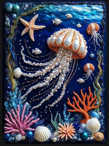 CHWGLFGG 5D Diamond Art Kits for Adults Beginners, Deep Sea Dream Jellyfish Diamond Painting Kits, DIY Full Round Drill Paint by Diamonds Dot Gem Art for Adults, Home Wall Decor 12x16 Inch - color: KM908-1