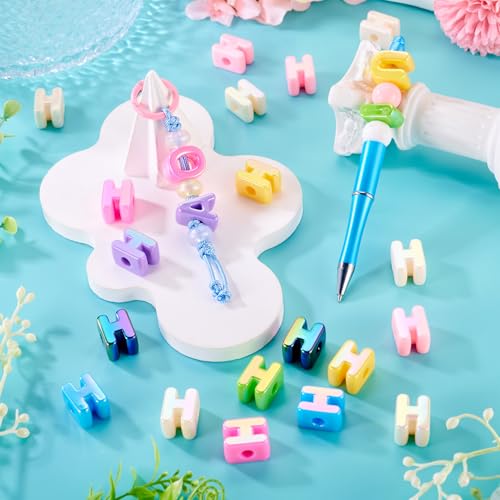 Beadthoven 20pcs Big Letter H Beads Large Hole Bubble Alphabet Acrylic Beads Charm Iridescent Plastic H Shape Loose Chunky Spacers for Jewelry Making Bracelet Necklace Keychains Shoelaces Crafts - color: H