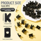 FASHEWELRY 30Pcs Acrylic Letter K Beads with Large Hole Big Plastic Letter Blocks European Beads 3D Letters Chunky Vowel Initial Alphabet Bead for Key Chains Necklace DIY Arts Craft Projects - color: Black, size: K