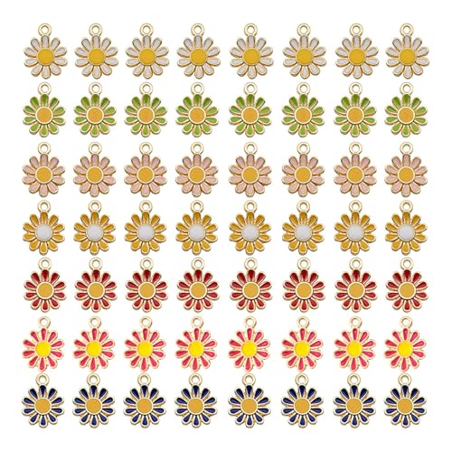 70Pcs Daisy Flower Charms 7 Color Alloy Enamel Sunflower Charms Spring Floral Pendants 11×11mm for Jewelry Making DIY Craft Necklace Bracelets Dangle Earring Keychain Bag