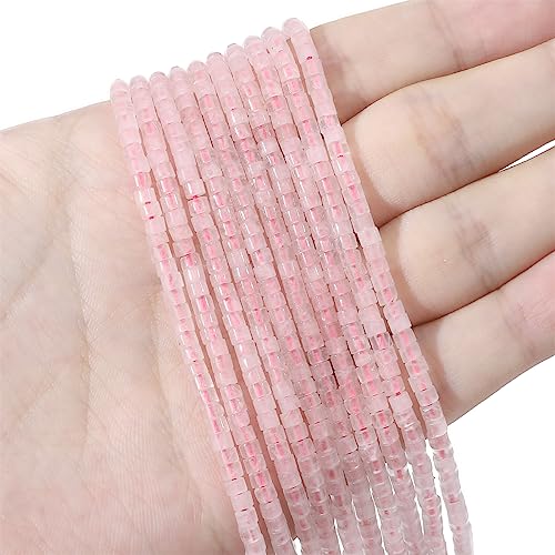 BEADIA Natural Rose Quartz Short Cylinder Beads 2x3mm 155pcs Tube Loose Semi Gemstone Beads for Jewelry Making Design - color: Rose Quartz
