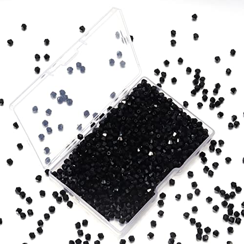 1200pcs Crystal Glass Beads 3mm Bulk Faceted Bicone Spacer Beads for DIY Jewelry Making - color: black, size: 3mm