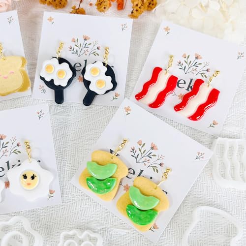 Xaekicr 8Pcs Breakfast Theme Polymer Clay Cutters Set – Toast, Bacon, Egg Shapes | Fun Clay Earring Cutters | Polymer Clay Molds for Jewelry Making | Clay Tools for DIY Crafts - color: S color