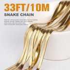 33 Feet Gold Snake Chains Roll, 3mm 18K Gold PVD Plated 304 Stainless Steel Flat Snake Chain Bulk Spool for Jewelry Making DIY Craft - color: 3.0mm Gold Flat Snake Chains