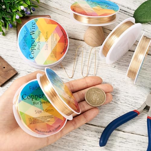 PH PandaHall Pandahall 6 Sizes Light Gold Copper Jewelry Wire Tarnish Resistant Copper Craft Wire Thin Metal Bendable Wrapping Wire for Crafting Sculptures, 18/20/22/24/26/28 Gauge