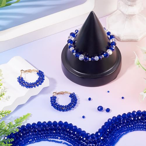 6 Strands Faceted Crystal Glass Beads Strands 3/4/6/8mm Rondelle Electroplate Glass Loose Spacer Beads Pearl Luster Plated for DIY Bracelet Necklace Jewelry Making, Blue - color: 2/3/4/6/8mm-Blue