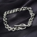 RUBYCA 10Pcs Toggle Clasp Silver Color Charm Rolo Bracelet Double Long Link Chain 20cm DIY Jewelry - color: 10 PCS, size: 20 CM