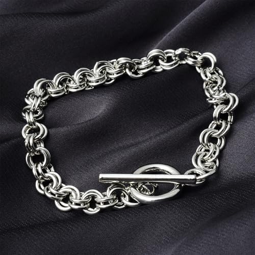 RUBYCA 5Pcs Toggle Clasp Silver Color Charm Rolo Bracelet Double Long Link Chain 20cm DIY Jewelry - color: 5 PCS, size: 20 CM