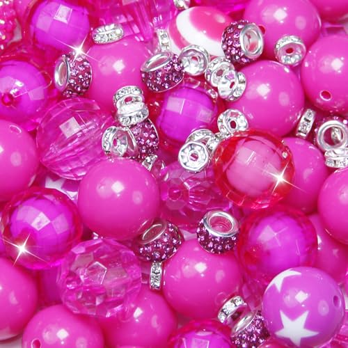 106 Pcs 20mm Beads for Pens Making with Rondelle Spacer Beads Rose Red Acrylic Focal Bubblegum Bead Crystal Round Sparkly Chunky Bead for Pens Beadable Keychain DIY Craft Jewelry Making Supplies - color: Rose Red