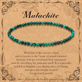 BONNY BOXX Natural Genuine Gemstone Faceted Round Beads Bracelets, 3mm Adjustable Stretchy Tiny Faceted Black Tourmaline Bracelet, Healing Crystal Reiki Chakra Dainty Jewelry Fashion Gifts - color: Malachite