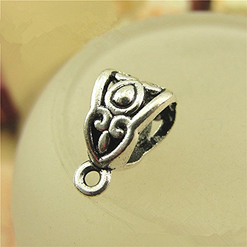 ALIMITOPIA 100pcs Alloy Beads Bails Connector for DIY Necklace Bracelet Jewelry Charm Pendant Hanging Adapter(Antique Silver) - color: Silver