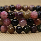 Angelstones Handmade Natural Healing Gemstone 8mm Round Beads Stretch Crystal Bracelet 7 Inch Unisex - color: Multicolor Tourmaline