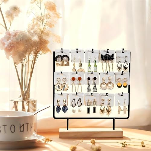 Earring Display Stand for Vendors, 3 Tier Black Wood Earring Rack with 15 Hooks, Stand Holder for Selling for Earring Keychains