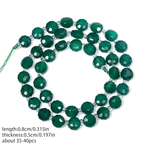 8×5mm Green Agate Natural Stone Beads for Jewelry Making About 35-40pcs 1 Strand 15" Drilled Flat Faceted Cabochon Gemstone Beads for Bracelets Necklace DIY Crafts - color: Green Agate