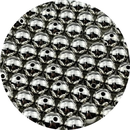 80pcs Silver Plated Round Beads for Craft 14mm Smooth Round Ball Spacer Beads for Jewelry Making DIY Necklaces Bracelets Earrings Decoration - color: Silver, size: 14mm