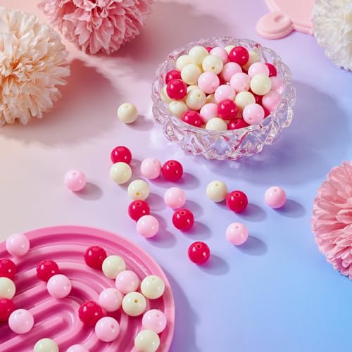 100 Pcs 11.5-12mm Bubblegum Beads Opaque Acrylic Chunky Loose Spacer Round Focal Beads for Jewelry Making Bracelet Necklace Keychain Craft Art Making,Hole:1.8mm,Deep Pink - color: Deep Pink