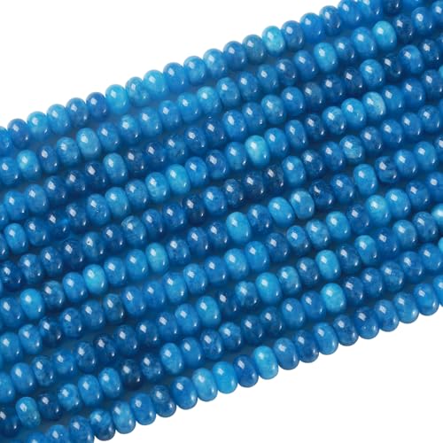 76pcs 5x8mm Natural Stone Cyanite Blue Jade Rondelle Spacer Loose Beads Abacus Disk Stone Round Loose Gemstone Beads for Jewelry Making DIY Bracelet Necklace - color: Cyanite Stone