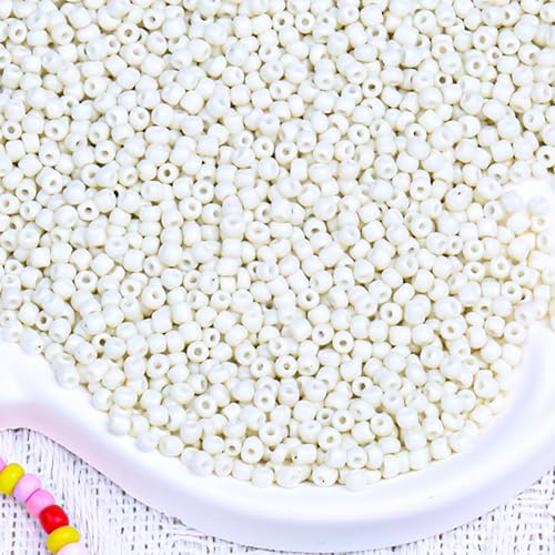 2000pcs Glass Seed Beads Bulk, 4mm 6/0 Mini Pony Spacer Small Individual Color Seed Beads for DIY Bracelet Necklaces Wrist Jewelry Making, Beige White - color: Beige White