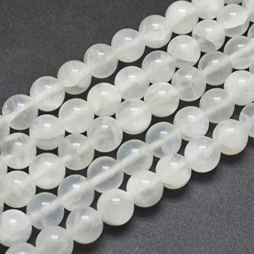 40Pcs 10mm Natural Selenite Stone Beads Round Gemstone Loose Beads Energy Healing Chakra Stone Charm Beads for Bracelet Necklace Jewelry Making DIY Crafts - color: 10mm-clear