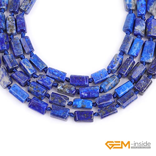 GEM-Inside 35Pcs 5x10mm Natural Blue Lapis Lazuli Stone Gemstone Faceted Freeform Tube Column Chakra Beads for Jewelry Making Full 15" Strand Power Energy Healing Stone - color: Blue Lapis Lazuli/5x10mm