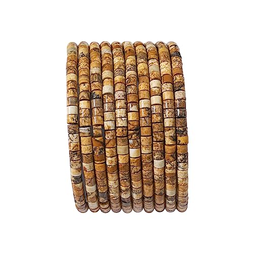 BEADIA Natural Brown Picture Jasper Short Cylinder Beads 2x3mm 155pcs Tube Loose Semi Gemstone Beads for Jewelry Making Design - color: Brown Picture Jasper