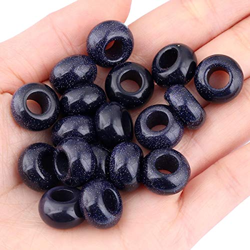 TUMBEELLUWA Natural Gemstone Beads for Jewelry Making, Rondelle Large Hole Loose Beads Pack of 15,Blue Sand Stone(8x14 mm) - color: Dark Blue