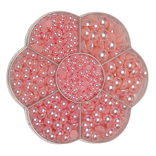 Chenkou Craft 1900pcs Pink Assorted 7 Sizes Imitation Half Pearl Flatback Bead Scrapbook Craft DIY Loose Beads + Plastic Box - color: Pink