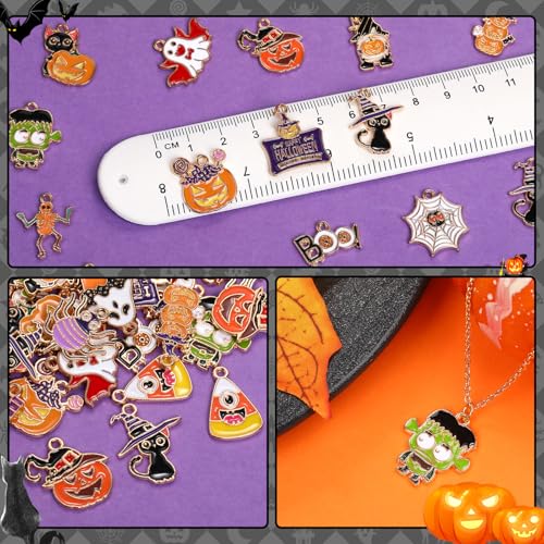 MARFOREVER 40 Pcs/20 Pairs Halloween Charms, Enamel Halloween Charms Bulk Pumpkin Bat Skeleton Witch Spider Candy Charm Pendants for Jewelry Bracelet Necklace Making - style: Halloween