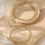 Tewiky Waterproof Ankle Bracelets for Women,Chunky Layered Gold Anklet for Women Non Tarnish Adjustable Cuban Set Stackable Summer Beach Jewelry Gift - color: gold