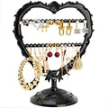 Cute Heart Earring Holder Small Jewelry Organizer Display Stand (Black)