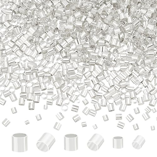 1500Pcs 3 Styles Brass Tube Crimp Beads Silver Tube Beads Crimping Tubes Accessories Round Tubes Loose Spacer Bead for Jewelry Making Hole: 1-2mm - color: Silver