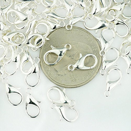 Yueton Curved Lobster Clasps-100pcs 7x12mm Silver Plated Lobster Claw Clasps DIY Jewelry Fastener Hook,Necklace DIY Fasteners (Silver) - color: Silver