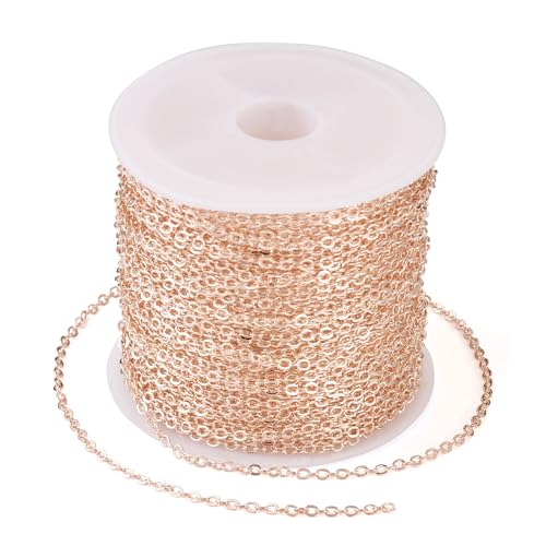 Beadthoven 32.8Ft Brass Flat Cable Chain for Jewelry Making 1.5mm Rose Gold Plated Flat Cross DIY Necklace Chain Bracelet Jewelry Finding Chains Extender Chains Bulk for Jewelry Making Supplies - color: Rose Gold, size: 1.5mm